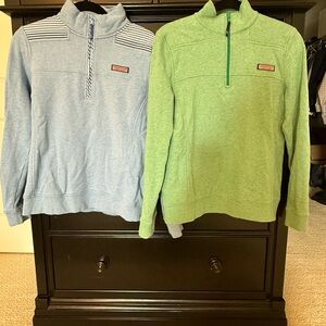 Vineyard Vines Light Blue and Green Quarter-Zip Pullover Shep Shirts